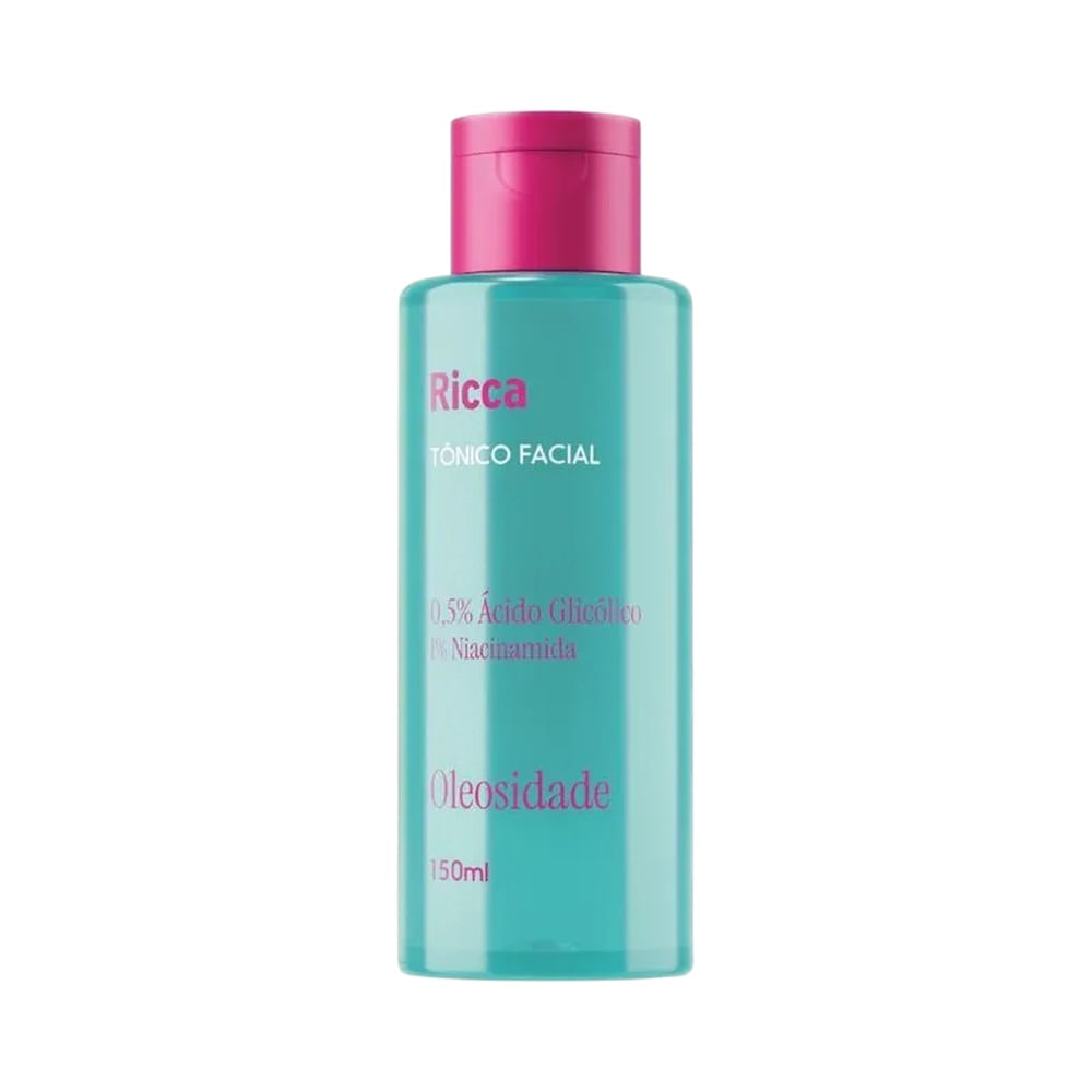 Frasco de tônico facial Ricca com tampa rosa, em fundo branco